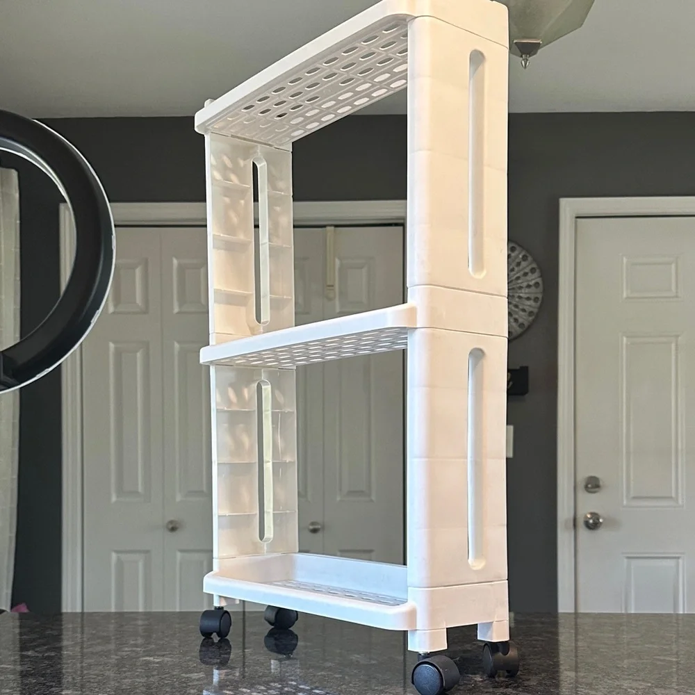 White Rolling Storage Cart With Hanger Option 25.5